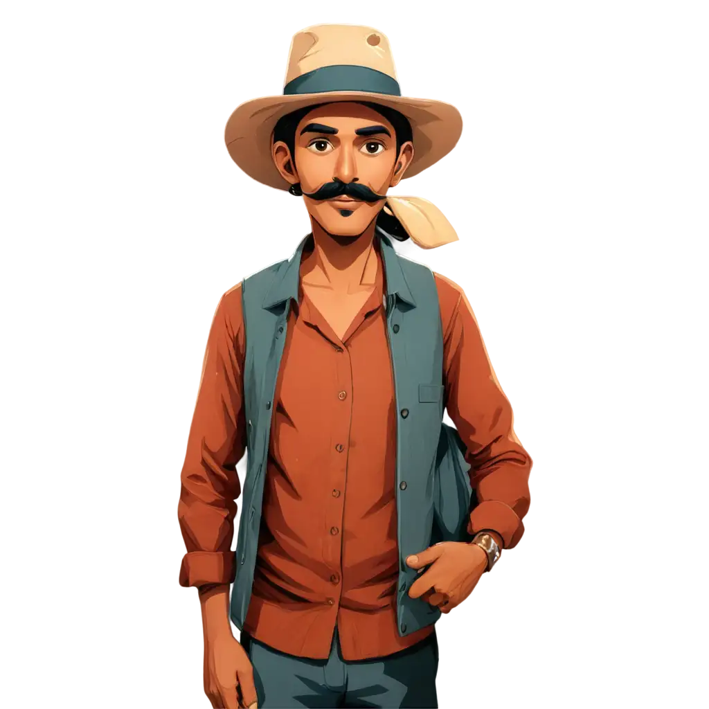 Indian-Village-Man-with-Mustache-in-Old-Dothi-and-Hat-Cartoon-PNG-HighQuality-and-Transparent-Image-for-Versatile-Use