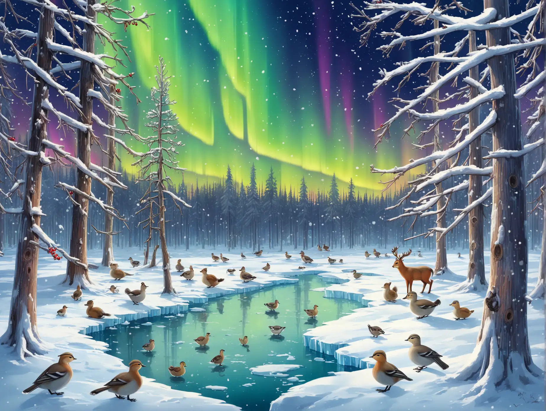 Magical-Lapland-Winter-Forest-Under-Vibrant-Aurora-Borealis