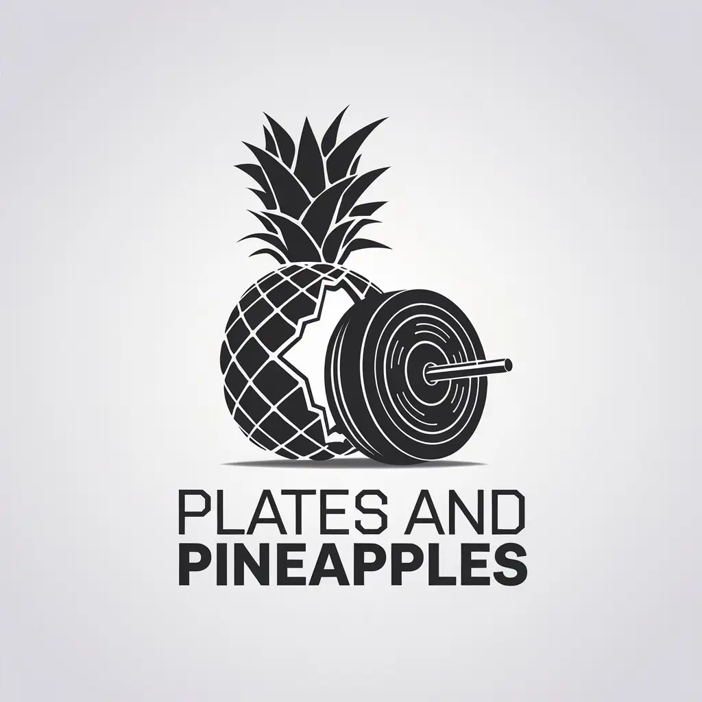 LOGO Design for Plates and Pineapples Minimalistic Black White Pineapple with Gym Plates Theme