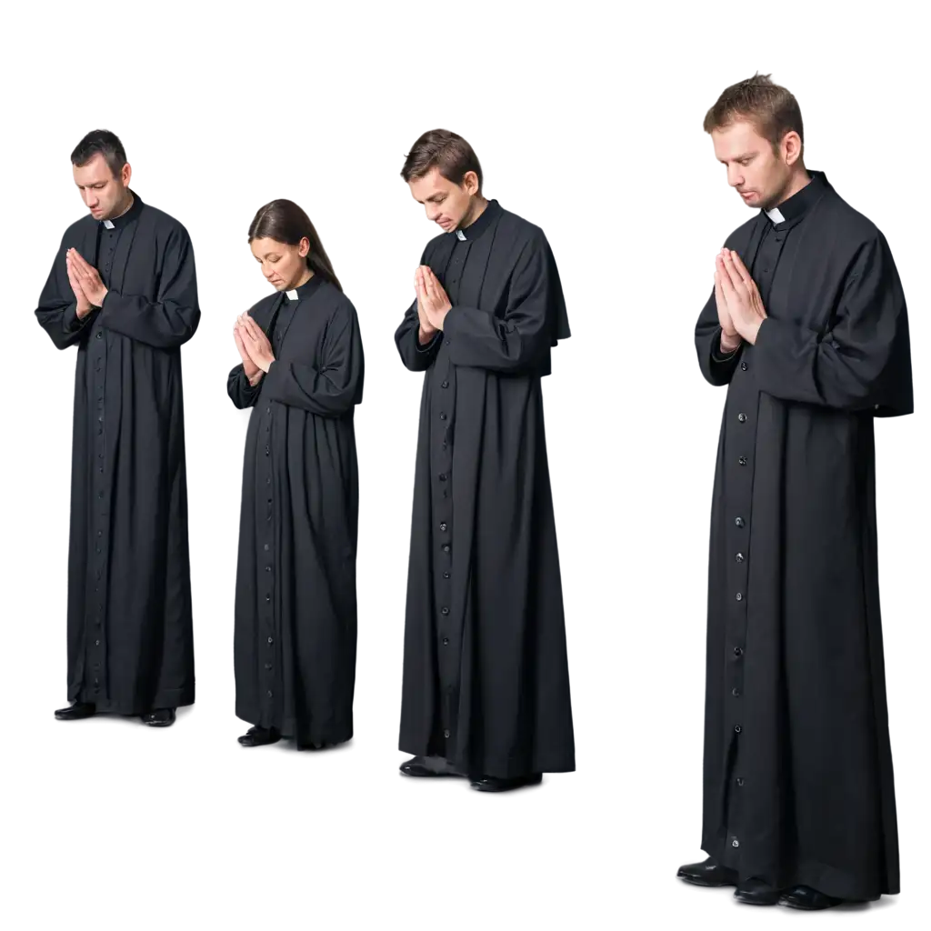 PNG-Image-of-3-Priest-Men-and-1-Priest-Woman-Praying-in-Complete-Priest-Clothing