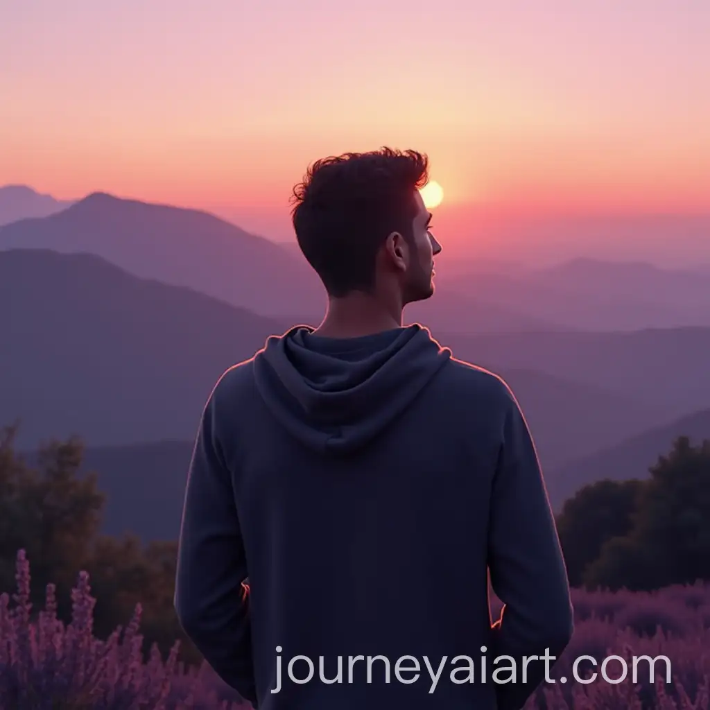 Male-Portrait-in-Front-of-Lavender-Sunset-at-Mountain