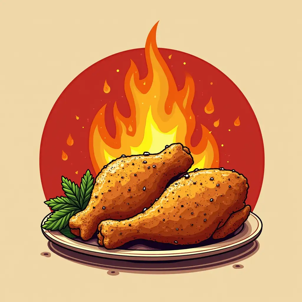 Logo for a fried chicken business named family showing delicious and tasty fried chicken that is still warm with secret spices