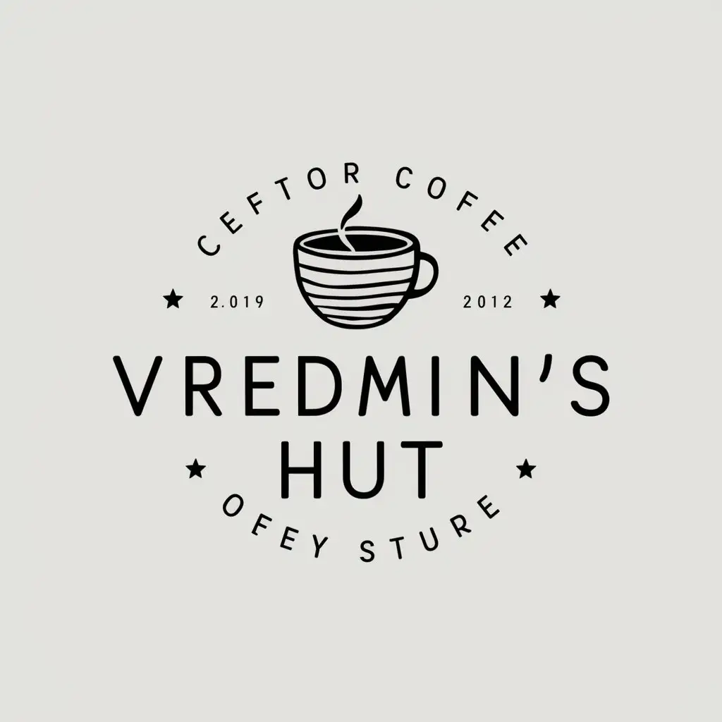 a vector logo design,with the text "Vredmin's hut", main symbol:coffee,Minimalistic,be used in Others industry,clear background