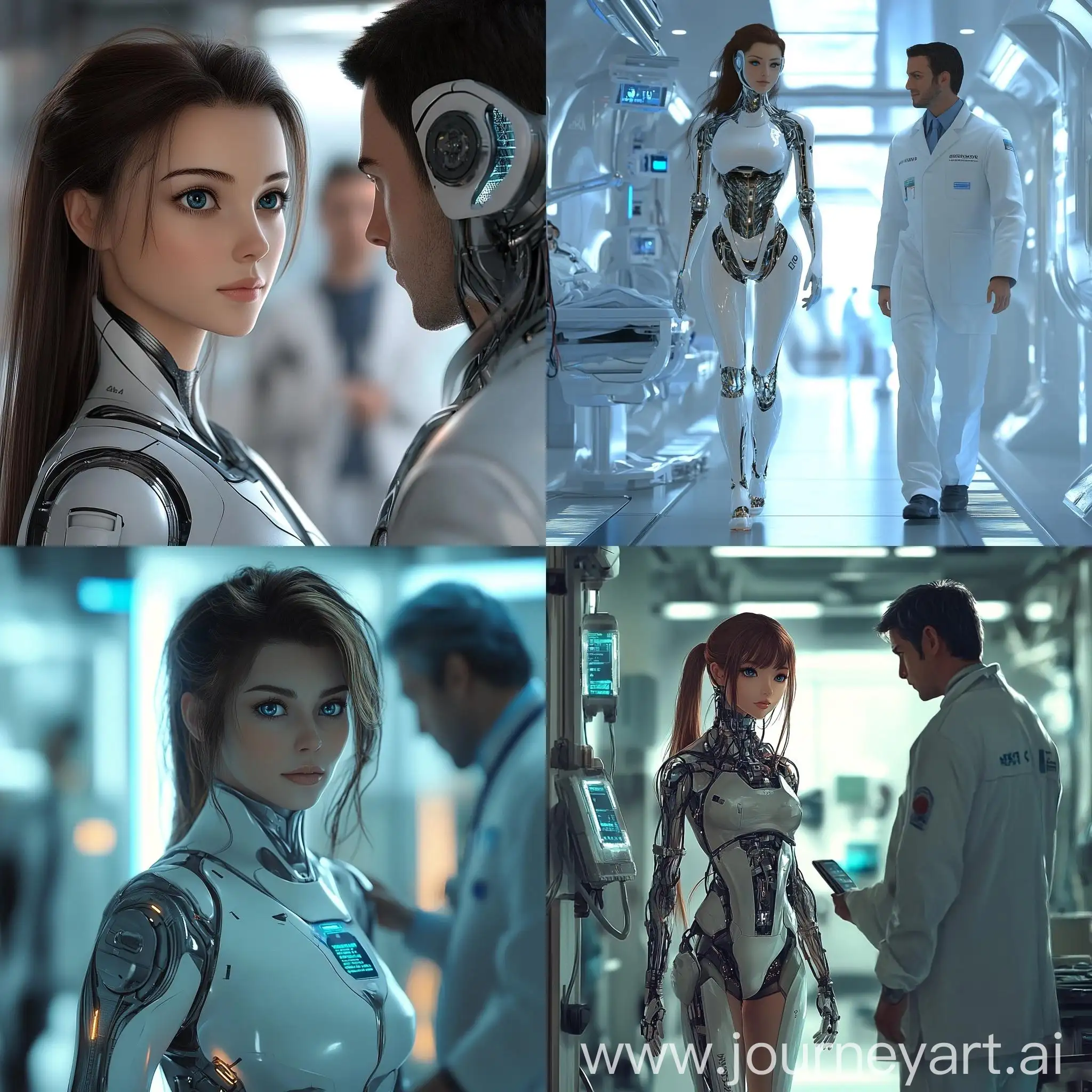 Beautiful-Female-Android-Walking-to-BlueEyed-Surgeon