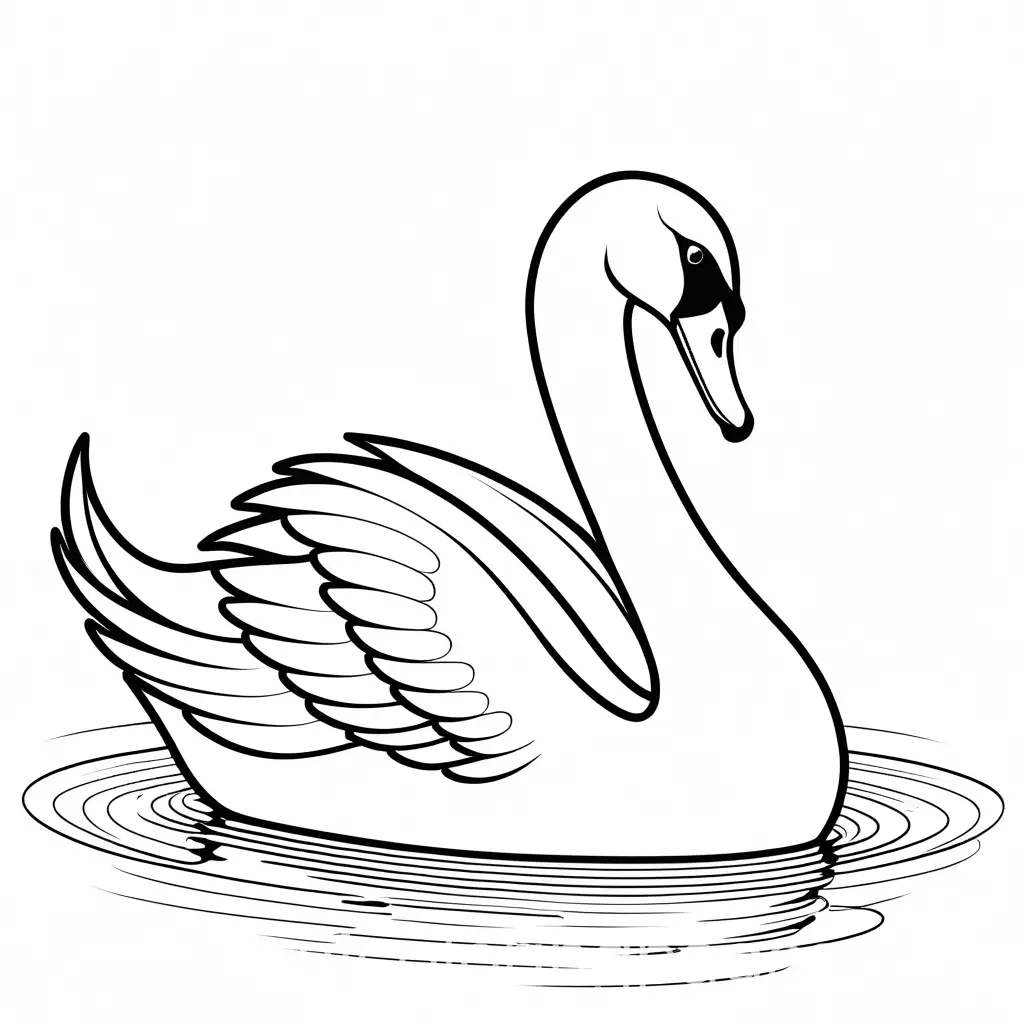 cute real swan playing around , Coloring Page, black and white, line art, white background, Simplicity, Ample White Space