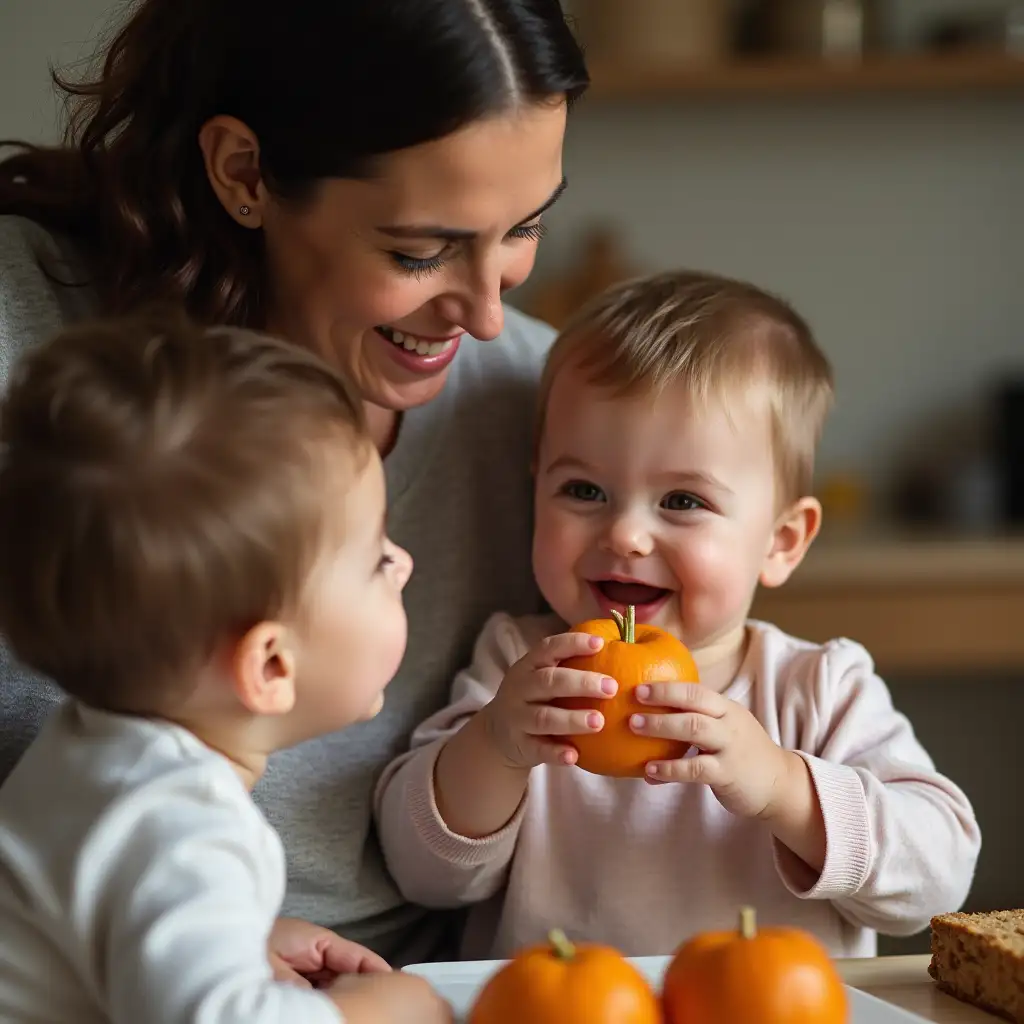 Mother feeding child food