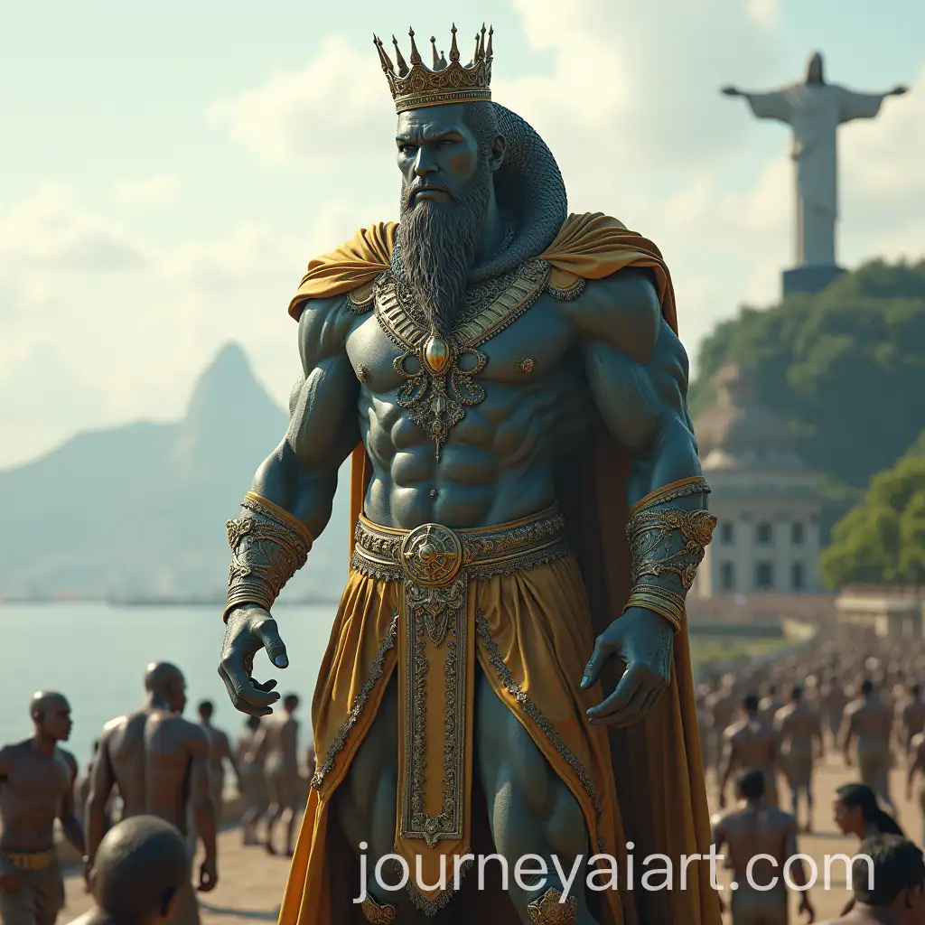 Giant-King-Humanoid-with-Snake-Head-in-Rio-de-Janeiro-with-Christ-the-Redeemer