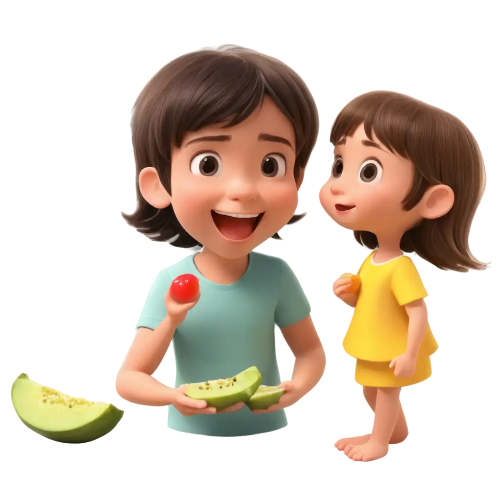 animation child eating fruit