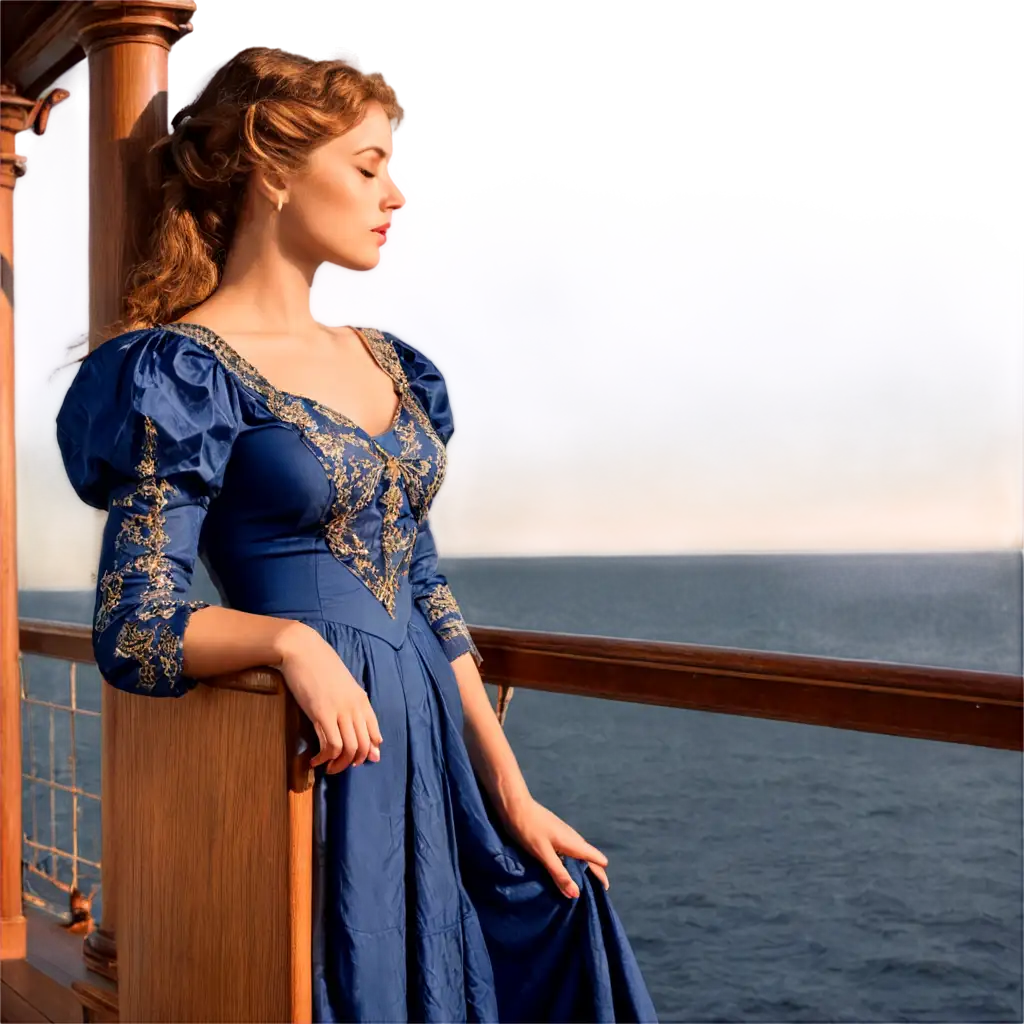 Elegant-Vintage-1912-Fashion-PNG-Timeless-Woman-in-Victorian-Gown-on-Ship-Deck-at-Sunset