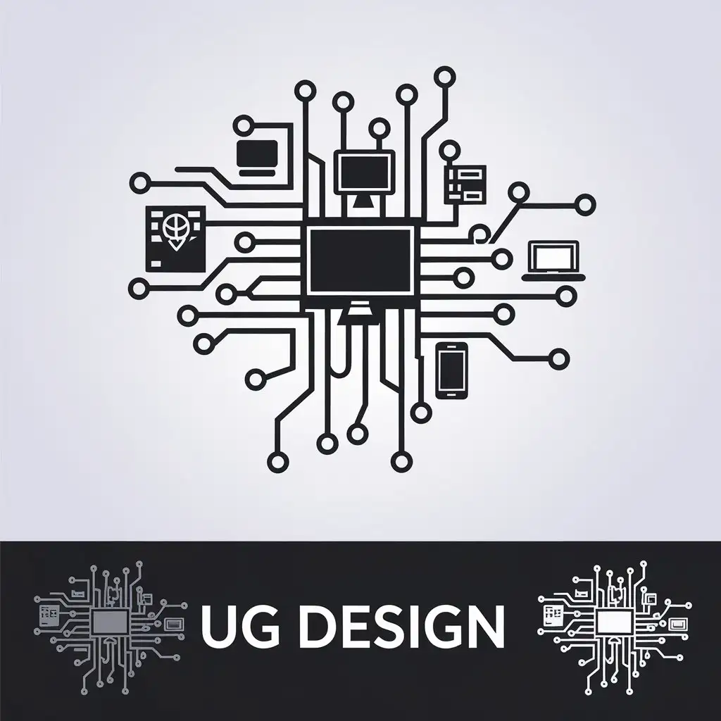 LOGO-Design-For-UG-Design-Modern-Tech-Theme-with-Cables-and-Devices