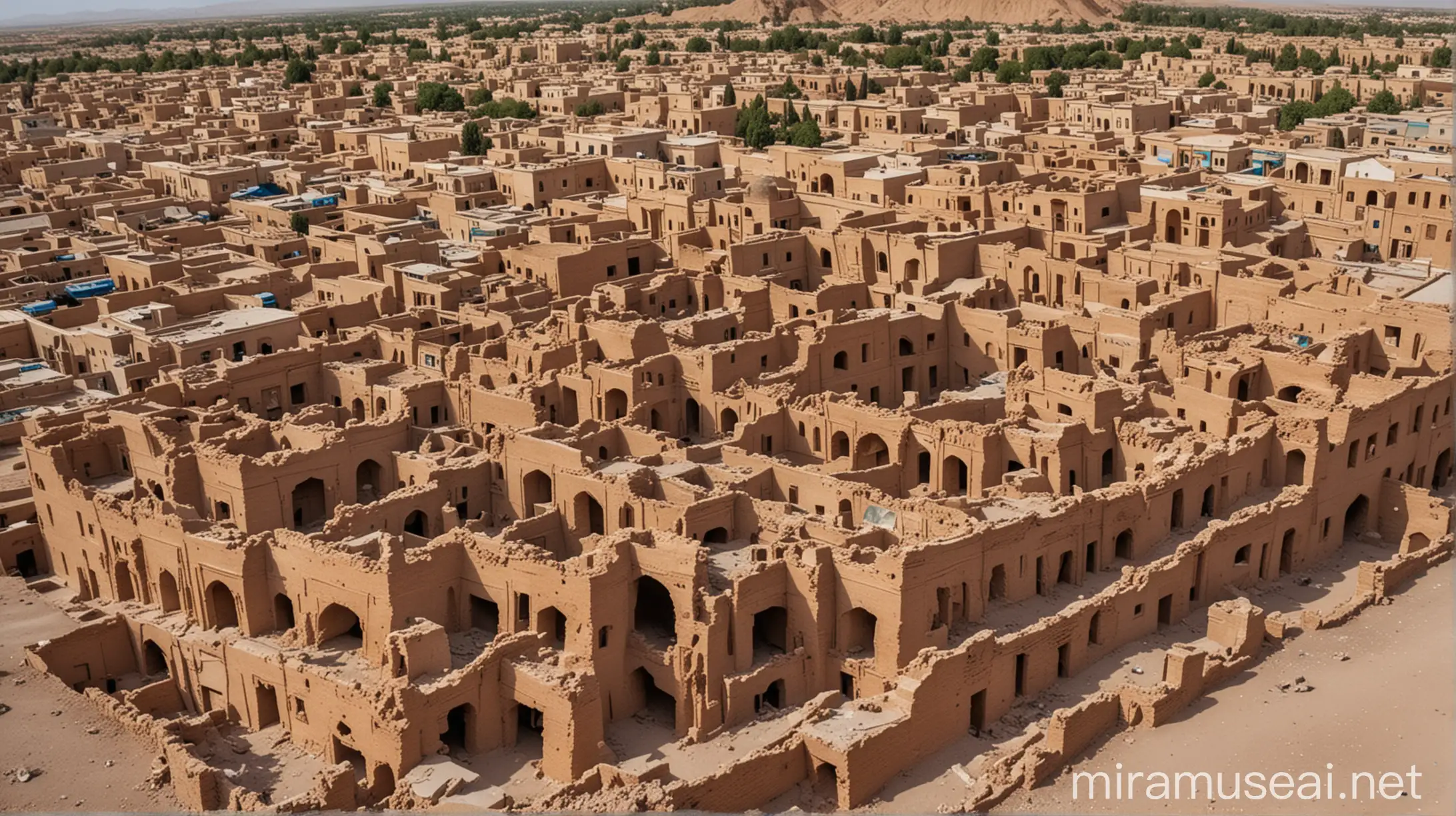 Ruined Historical Buildings of Yazd Piled Up in CloseUp View