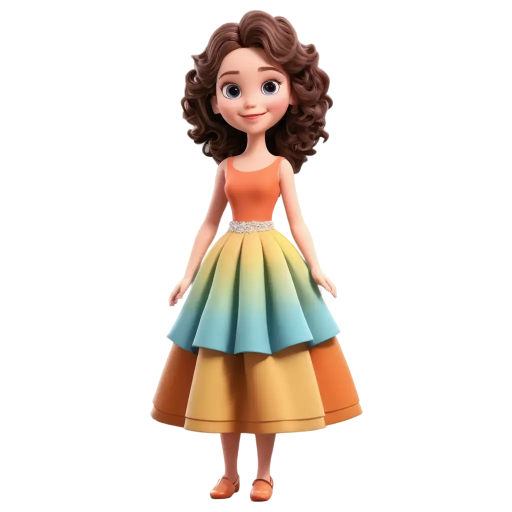 Cute-Beautiful-3D-Render-Doll-Cartoon-PNG-Colorful-Dress-Curly-Brown-Hair-and-a-Beautiful-Smile