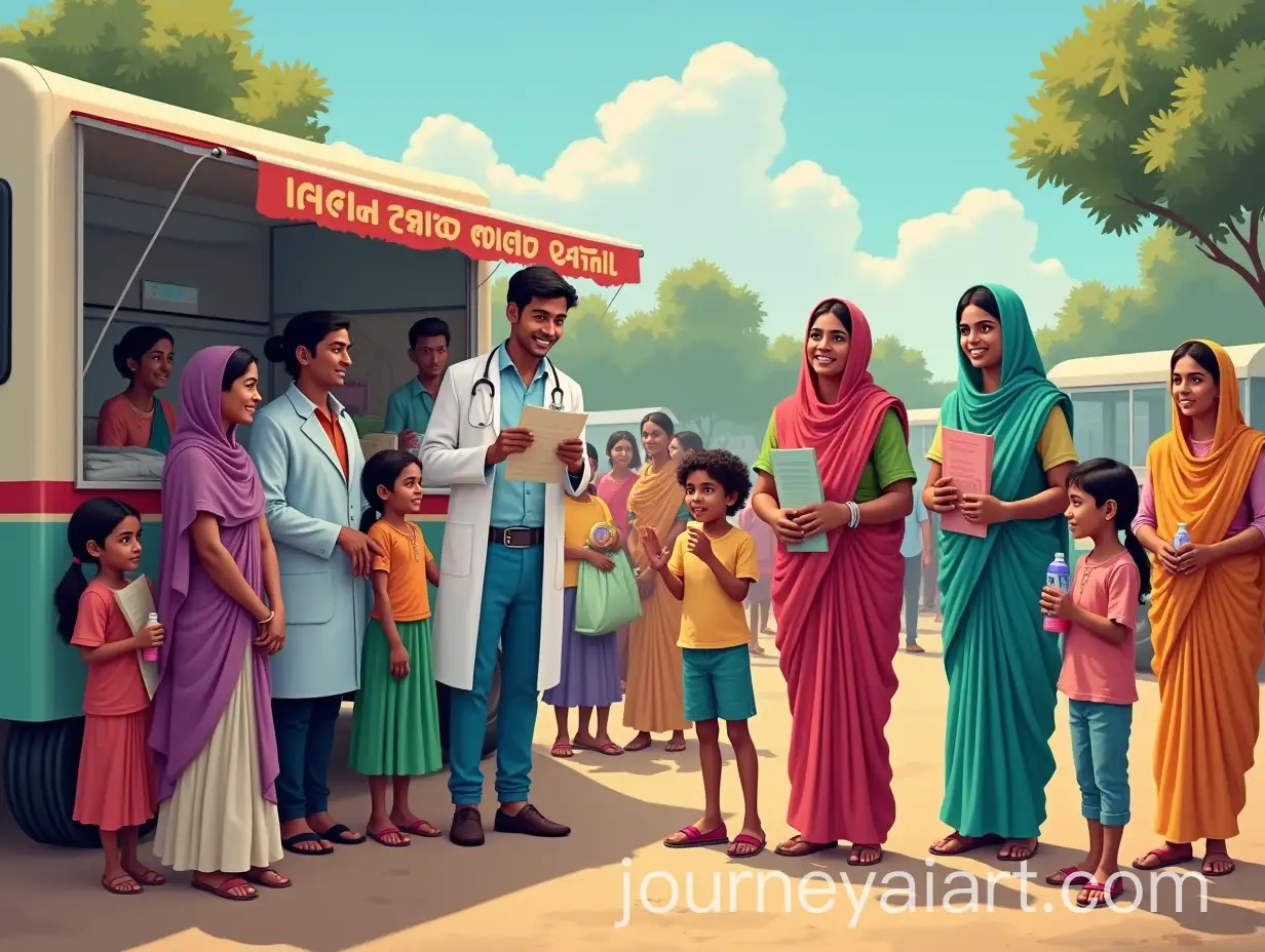 Indian-Community-Health-Camp-with-Mobile-Clinic-andAI-Image-Expansion-Request-Families