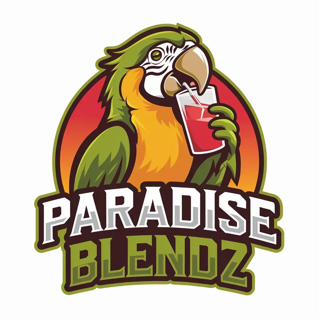 LOGO Design for Paradise Blendz Green Parrot Sipping Juice with Tropical Vibe for Retail