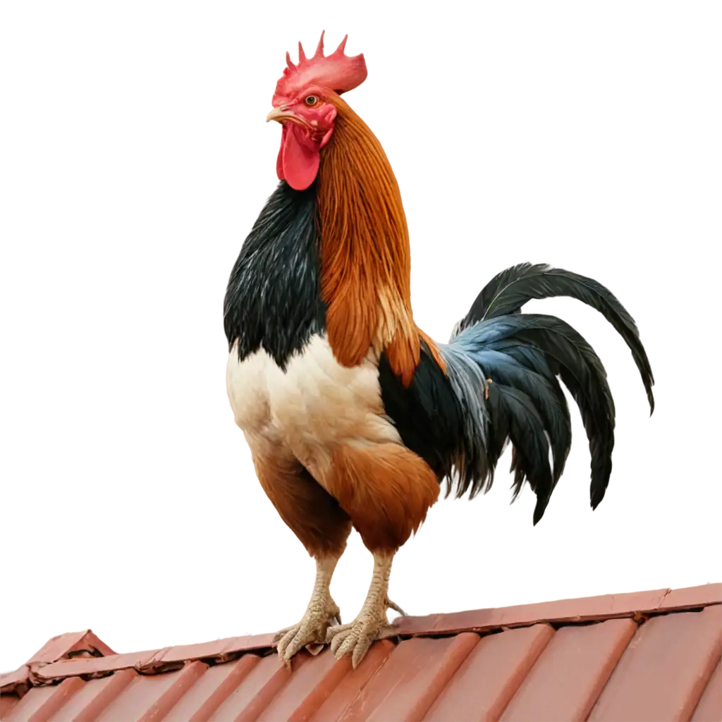 Vibrant-PNG-Image-of-a-Rooster-Singing-on-a-House-Roof