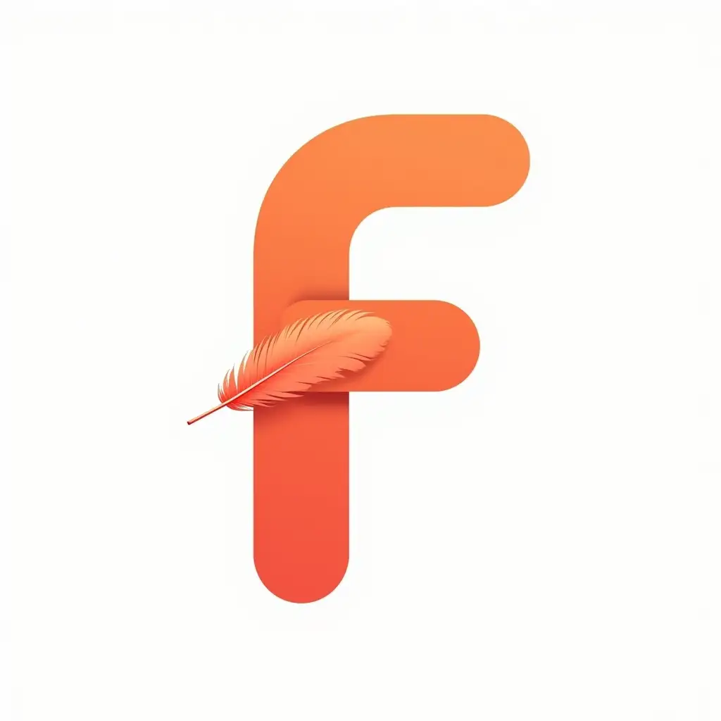 Flamingo-Feather-Shaped-Letter-F-in-Orange-on-White-Background