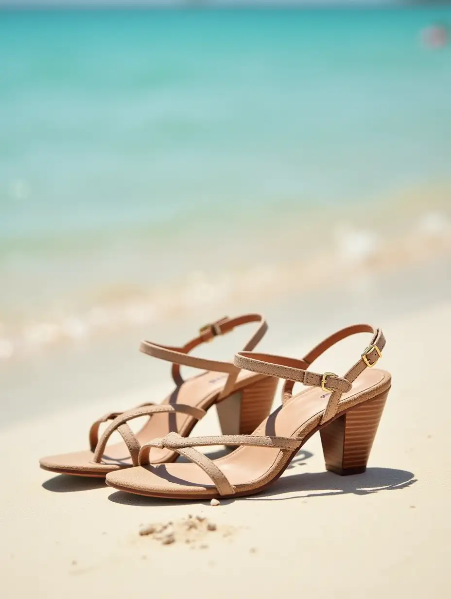 Female beach sandals laying on the Caribbean sand