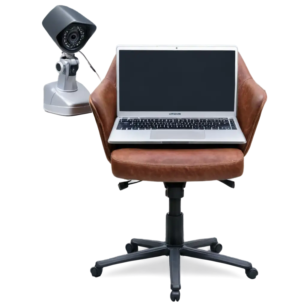 Laptop-and-CCTV-Devices-on-Office-Chair-HighQuality-PNG-Image-for-Versatile-Use