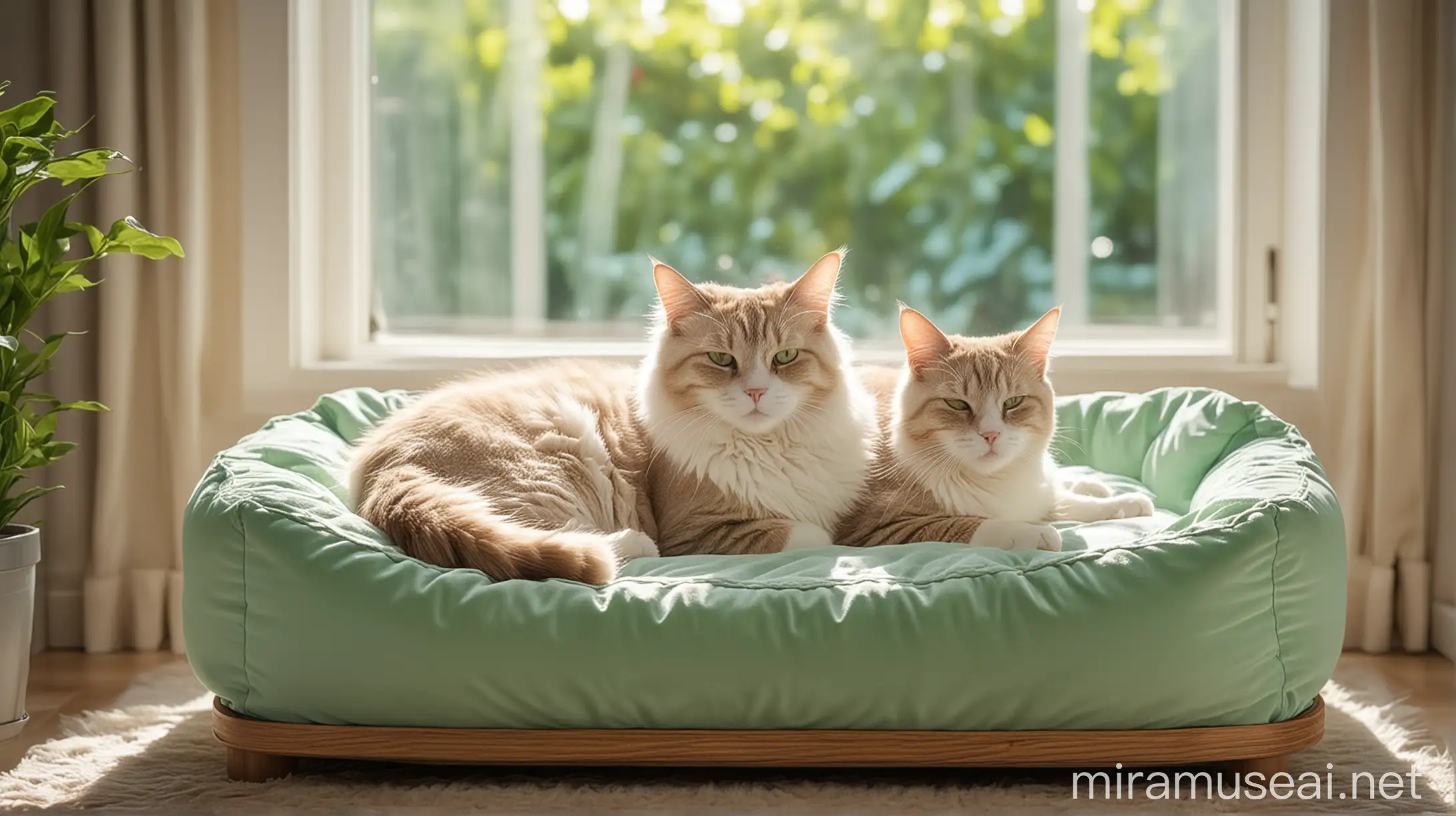 Luxurious Home Setting Happy Cat Lounging on Cat Bed