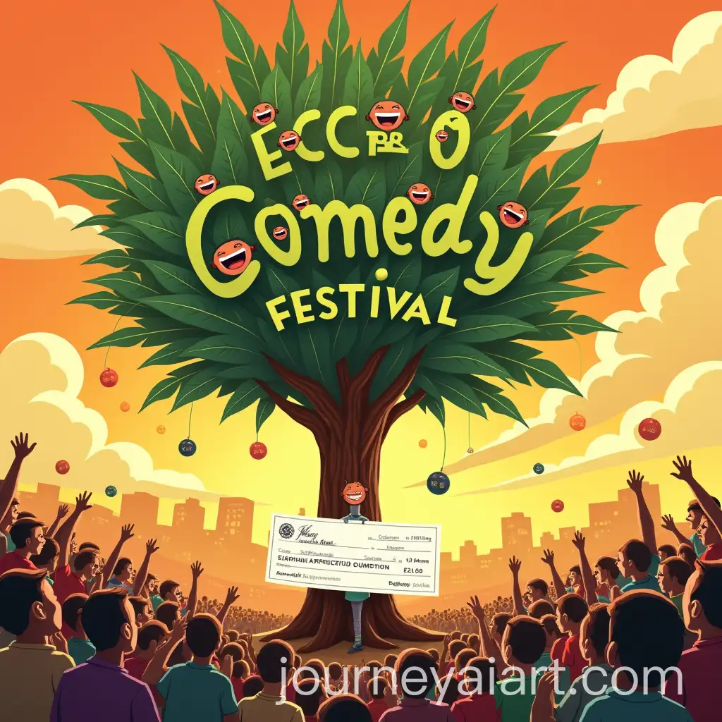 EcoComedy-Festival-Poster-with-Laughing-Tree-and-Diverse-Crowd