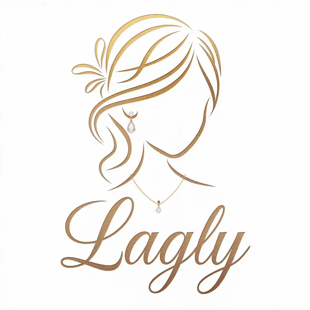 LOGO Design For LAGLY Elegant Girls Face Outline in Gold and Silver with Jewelry Theme