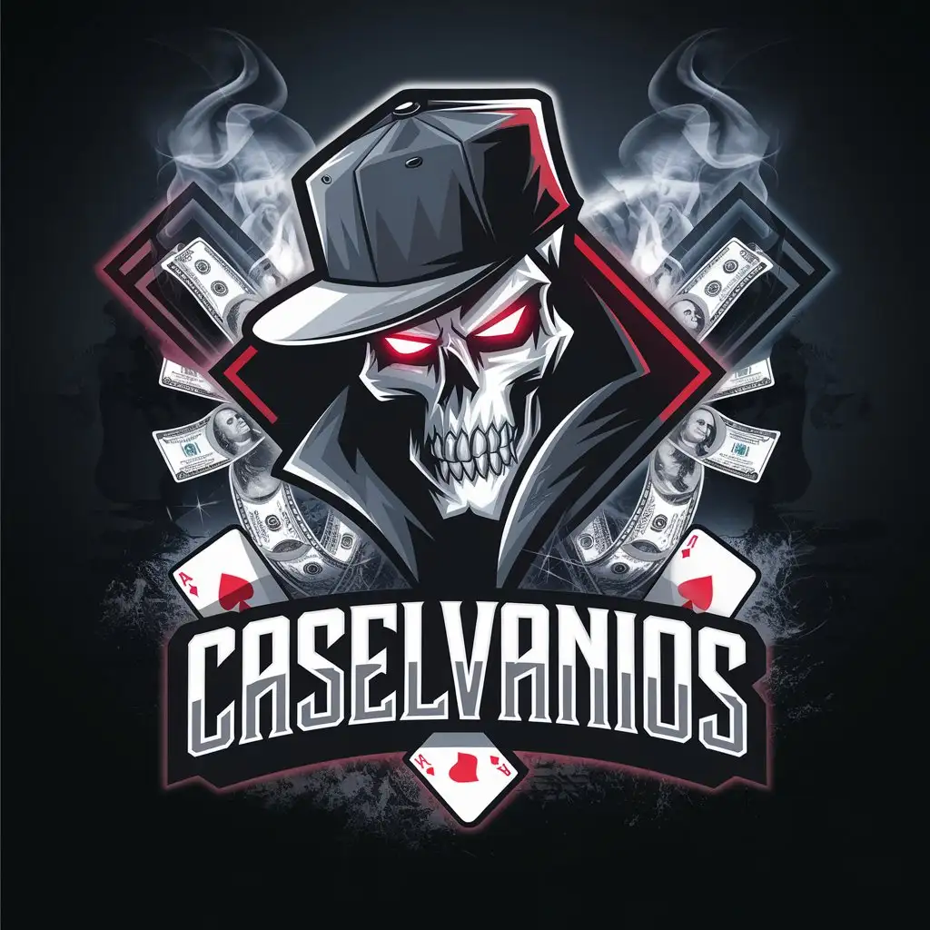 LOGO Design for Caselvanios Dark Edgy Skeleton with Glowing Eyes and Urban Aesthetic