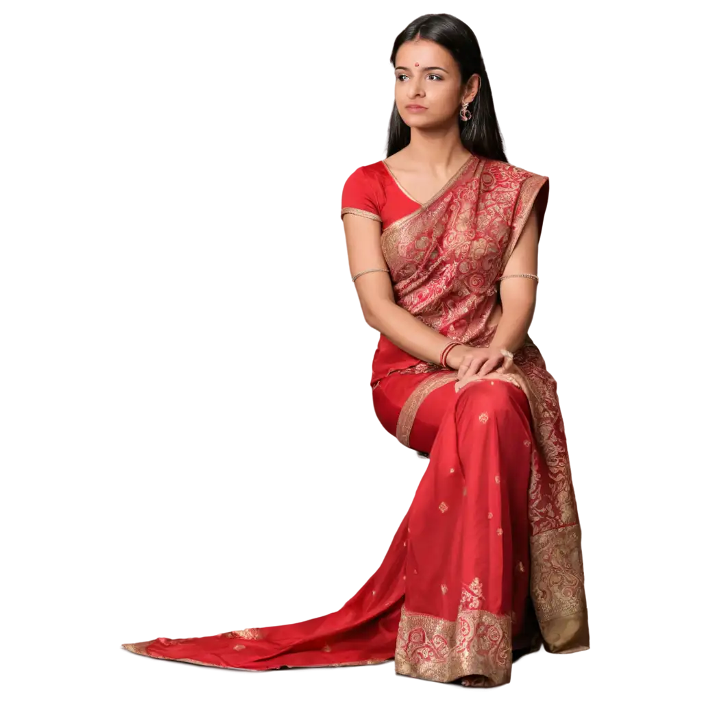 Indian-Woman-in-Red-Sari-Sitting-Pose-PNG-Image-for-HighQuality-Digital-Use