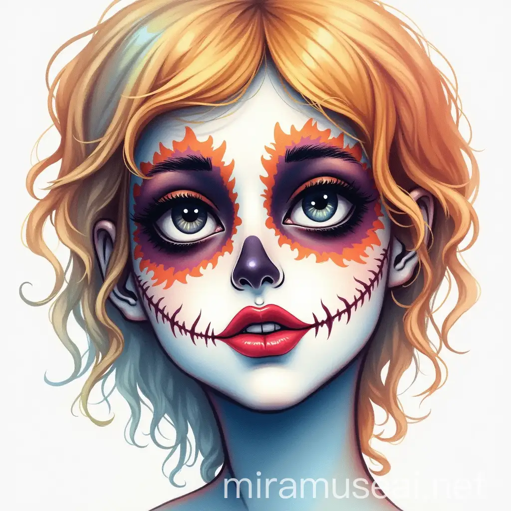 Beautiful Halloween Real Watercolor Art of a Kind Face