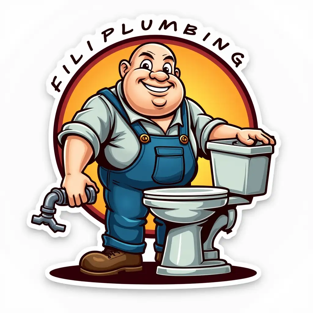 Italian Plumber Holding Tools and Toilet Fili Plumbing Logo Design