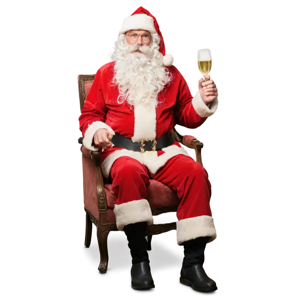 Father-Christmas-Sitting-in-Armchair-with-Glass-of-Champagne-HighQuality-PNG-Image-for-Holiday-Themes