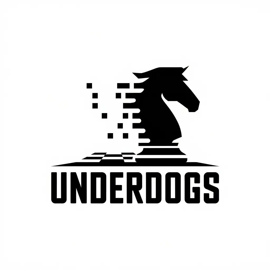 LOGO-Design-for-Underdogs-Dynamic-Chess-Horse-Disintegrating-into-Chess-Board-for-eSports