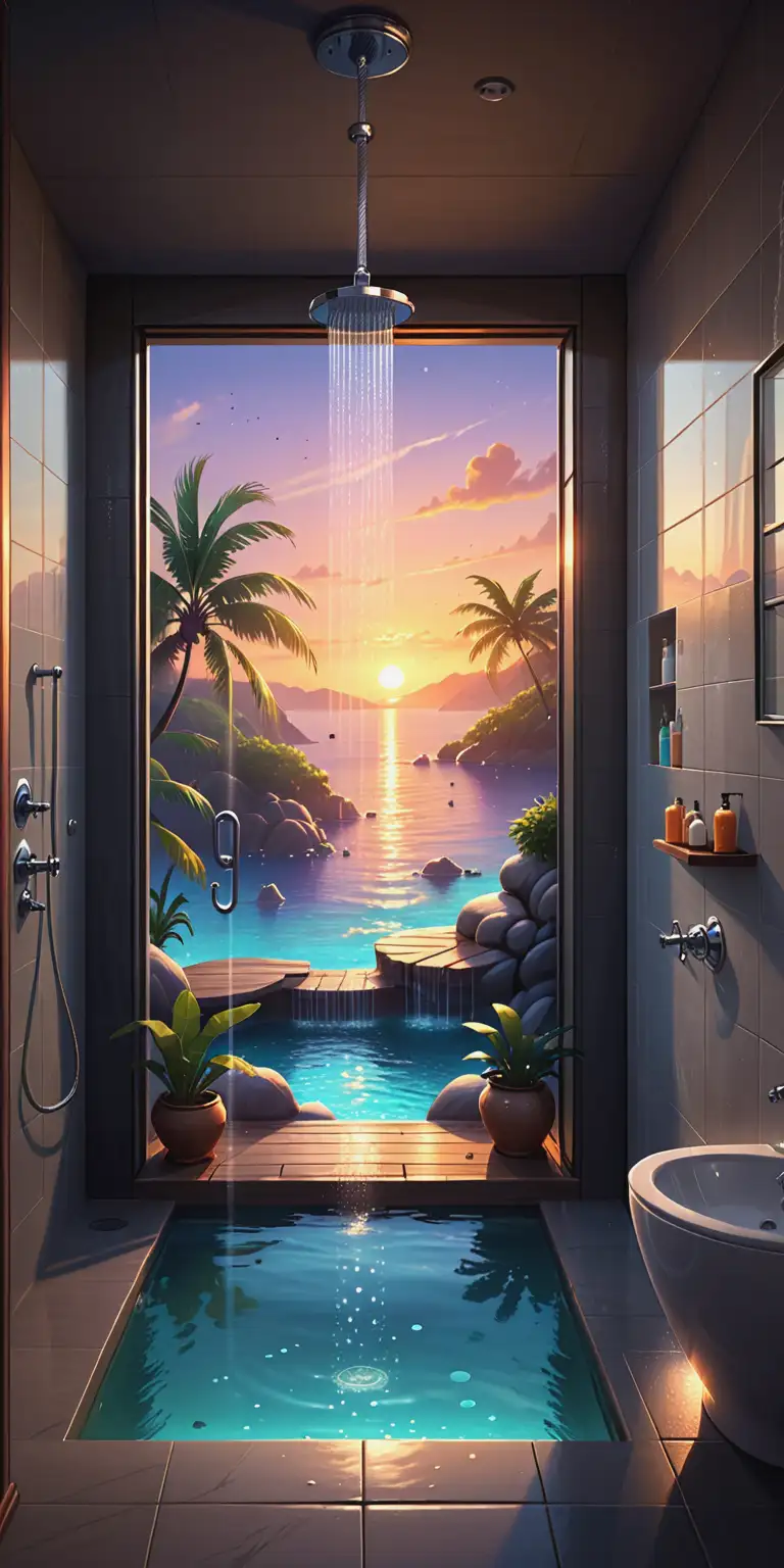 Fantasy Sunset in a Magical Shower Cabin