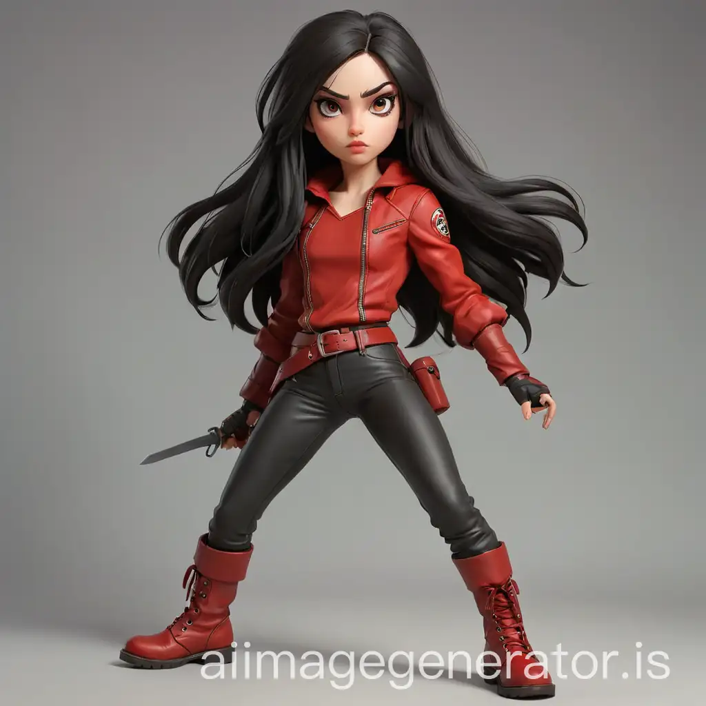 Petite-Caucasian-Female-Assassin-in-Red-Leather-Outfit