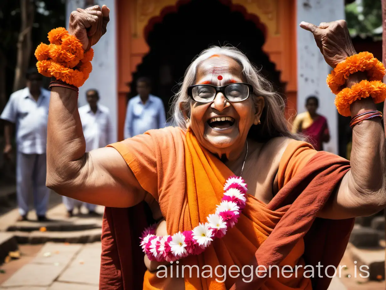 Indian-Hindu-Woman-Monk-Elderly-and-Joyful-at-Ashram-Gate