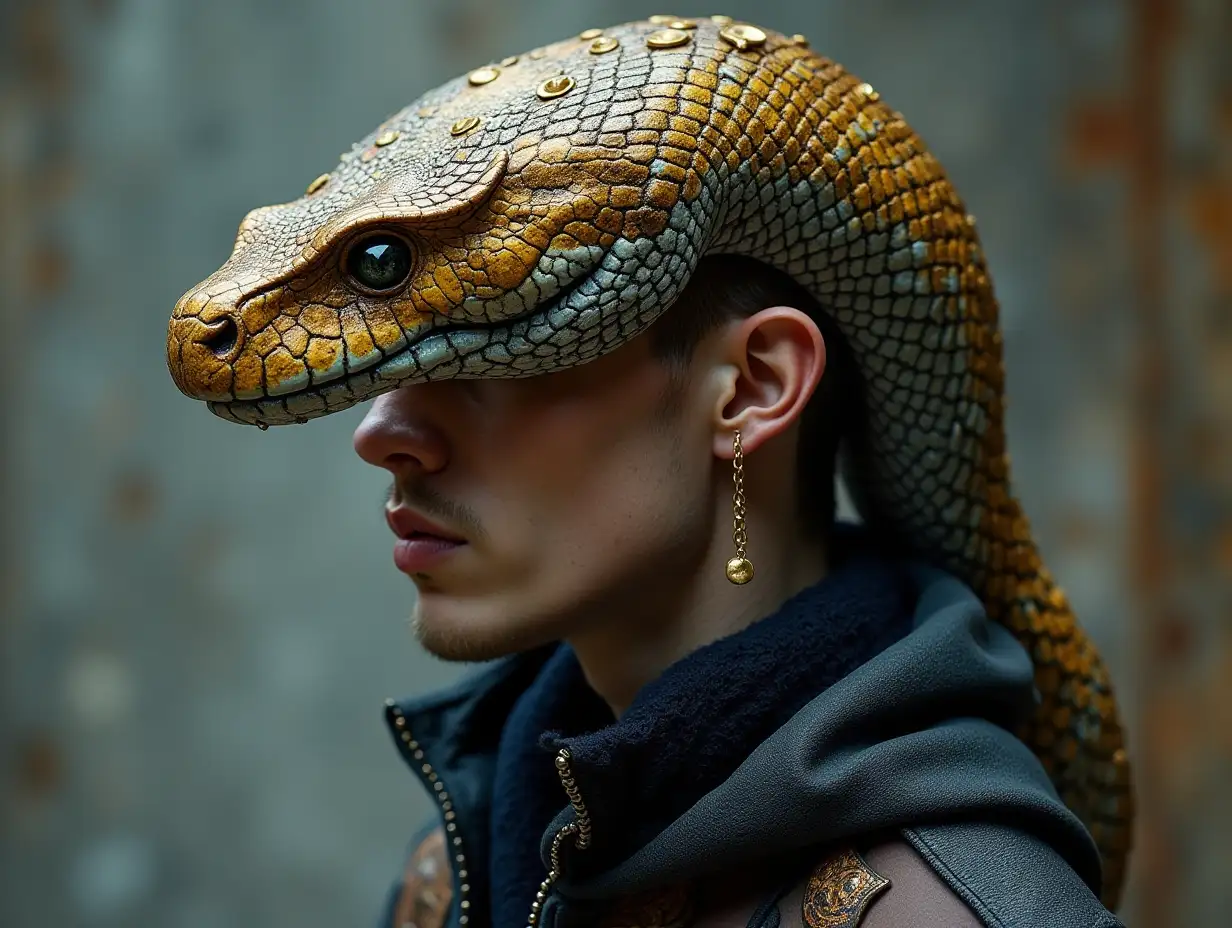 Ki fantasy a blend of man and snake head fashion design