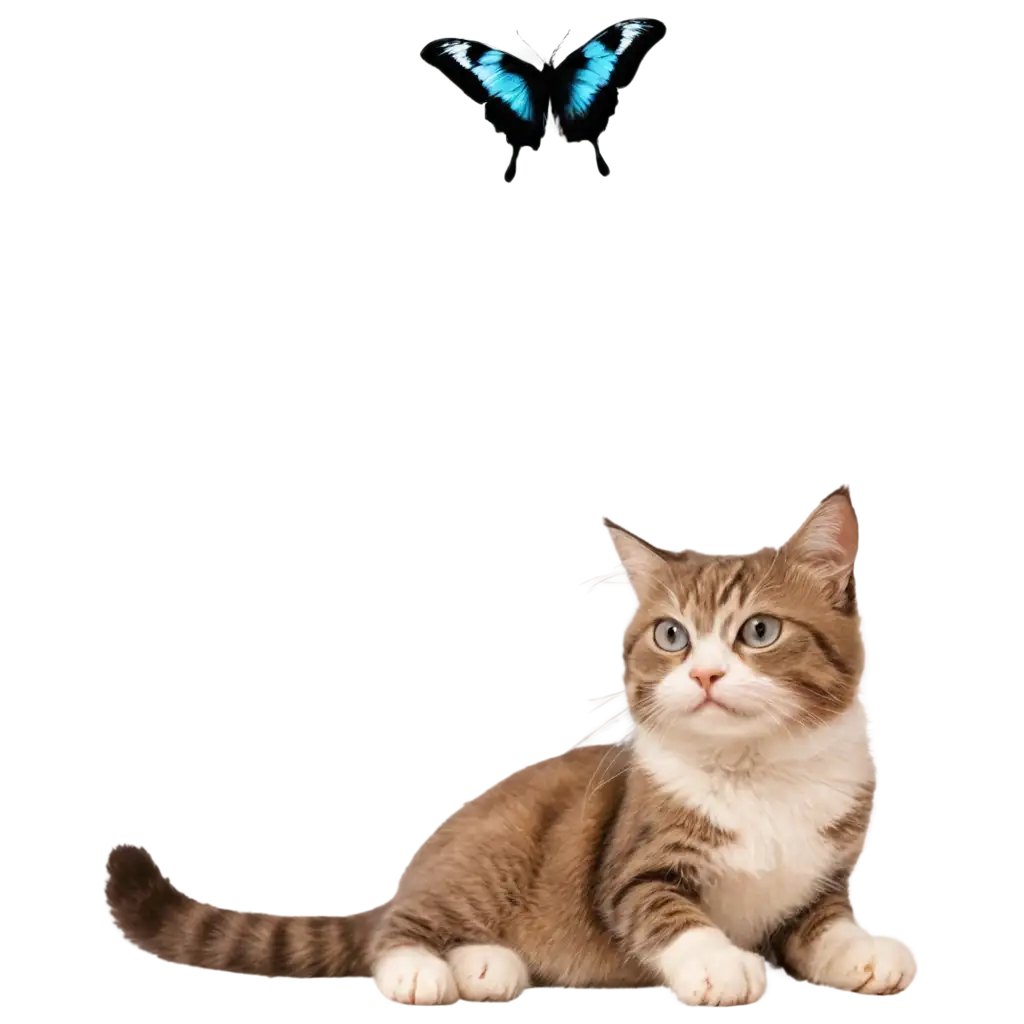 PNG-Image-of-a-Playful-Cat-and-Butterfly-Vibrant-and-HighQuality-Artwork