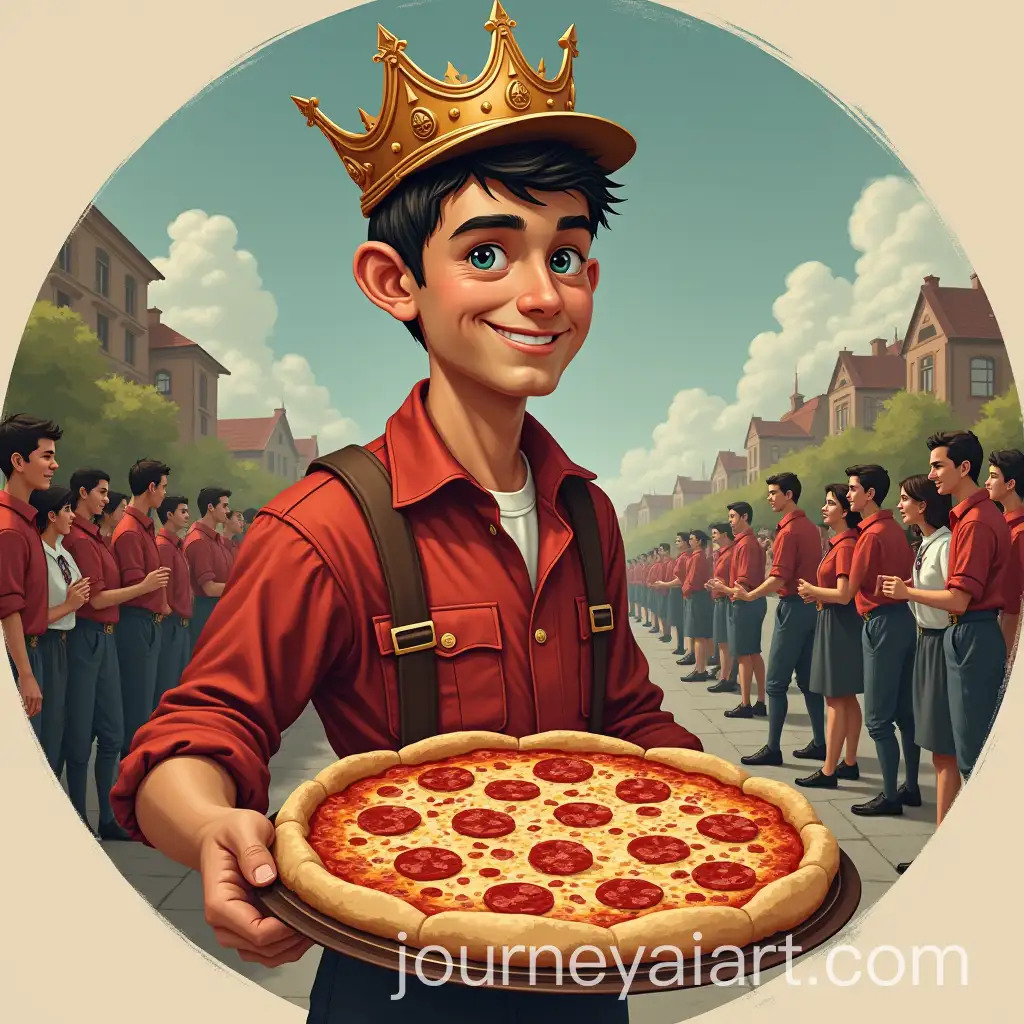 Person-with-Crown-Surrounded-by-Pizza-Delivery-People