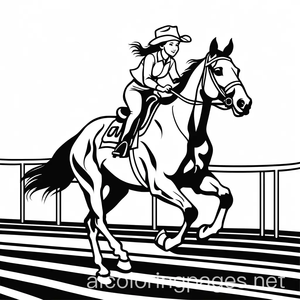 School-Age-Cowgirl-Racing-on-Horse-to-Finish-Line-Coloring-Page