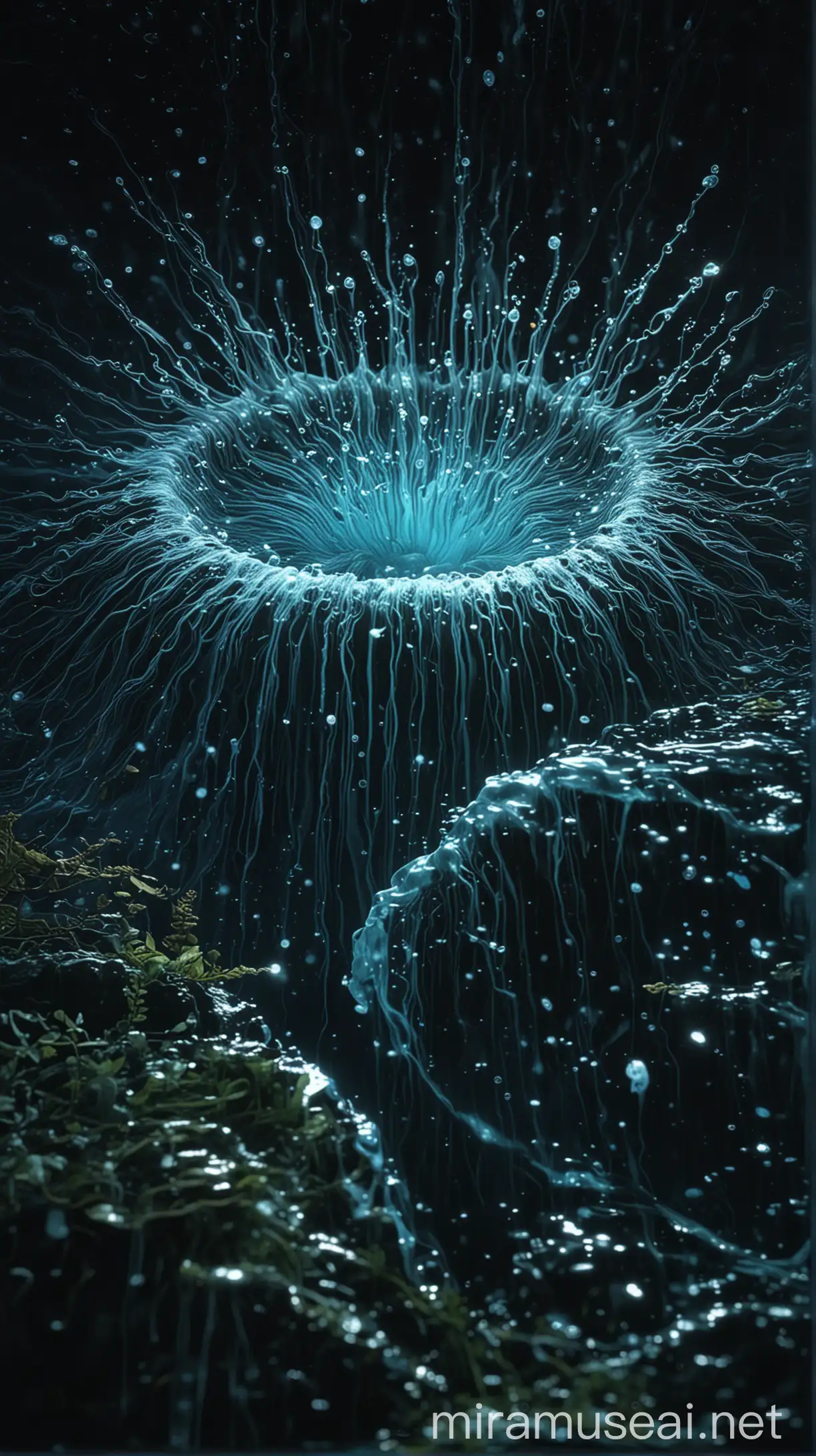 Bioluminescent Water Swirling with Light Hyper Realistic