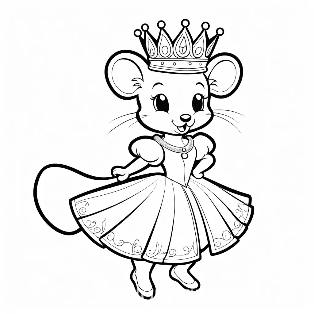 Charming-Dancing-Mouse-in-a-Dress-and-Crown-for-Kids-Coloring-Page