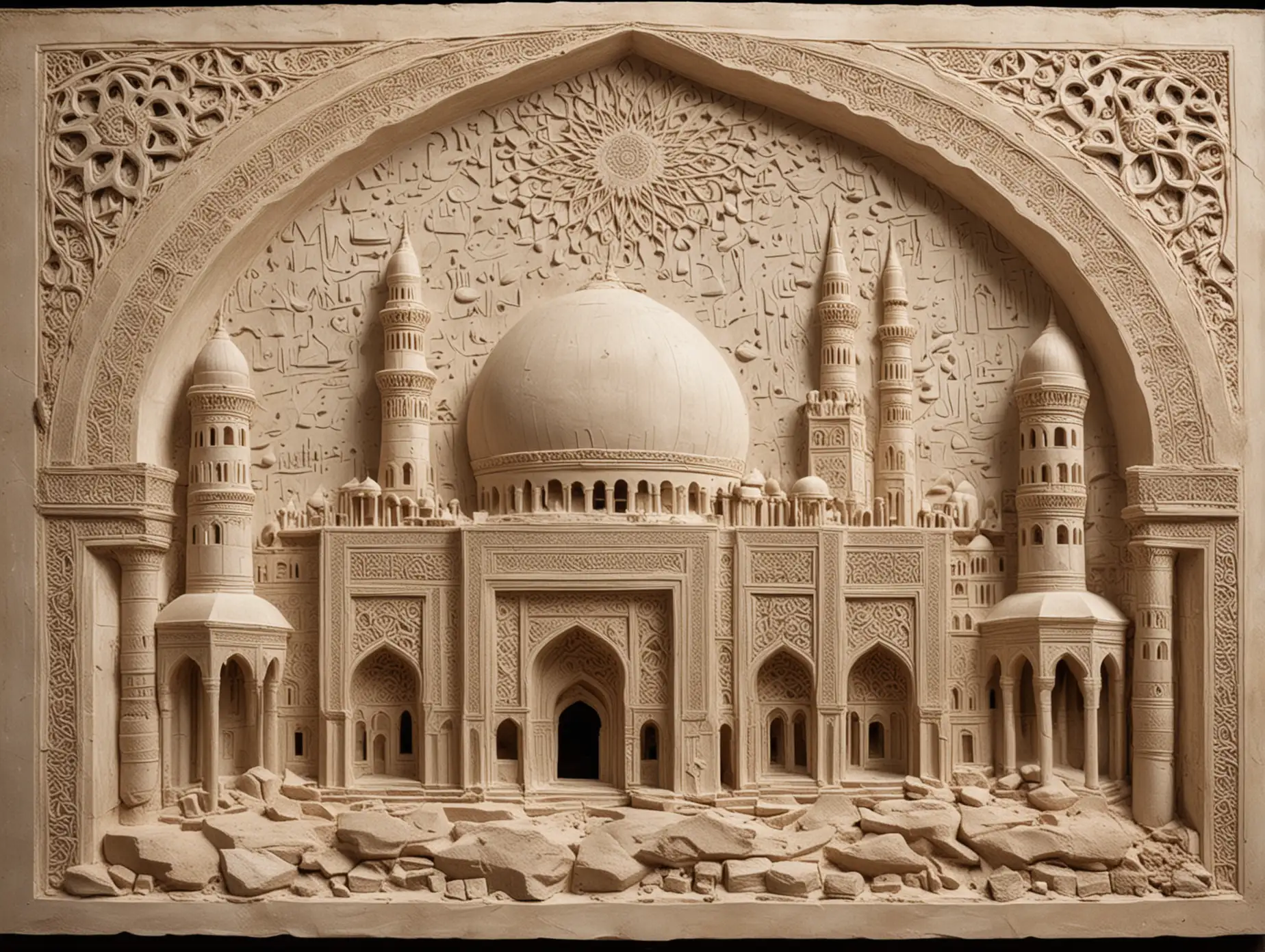 Elegant-Gypsum-BasRelief-Depicting-a-Majestic-Mosque