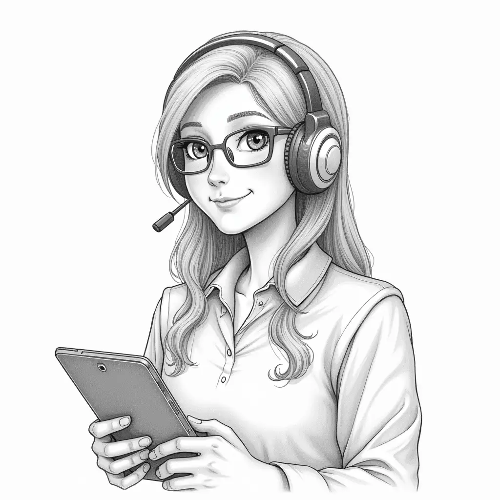 SMM-manager in Esports, girl, pencil drawing, white background