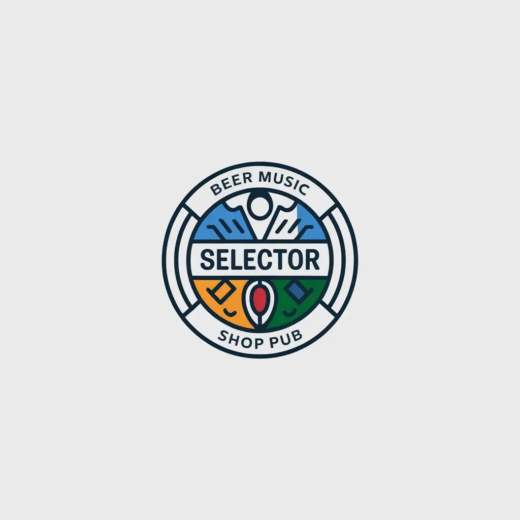 LOGO-Design-For-SELECTOR-Round-Logo-with-Beer-Music-and-Shop-Pub-Theme