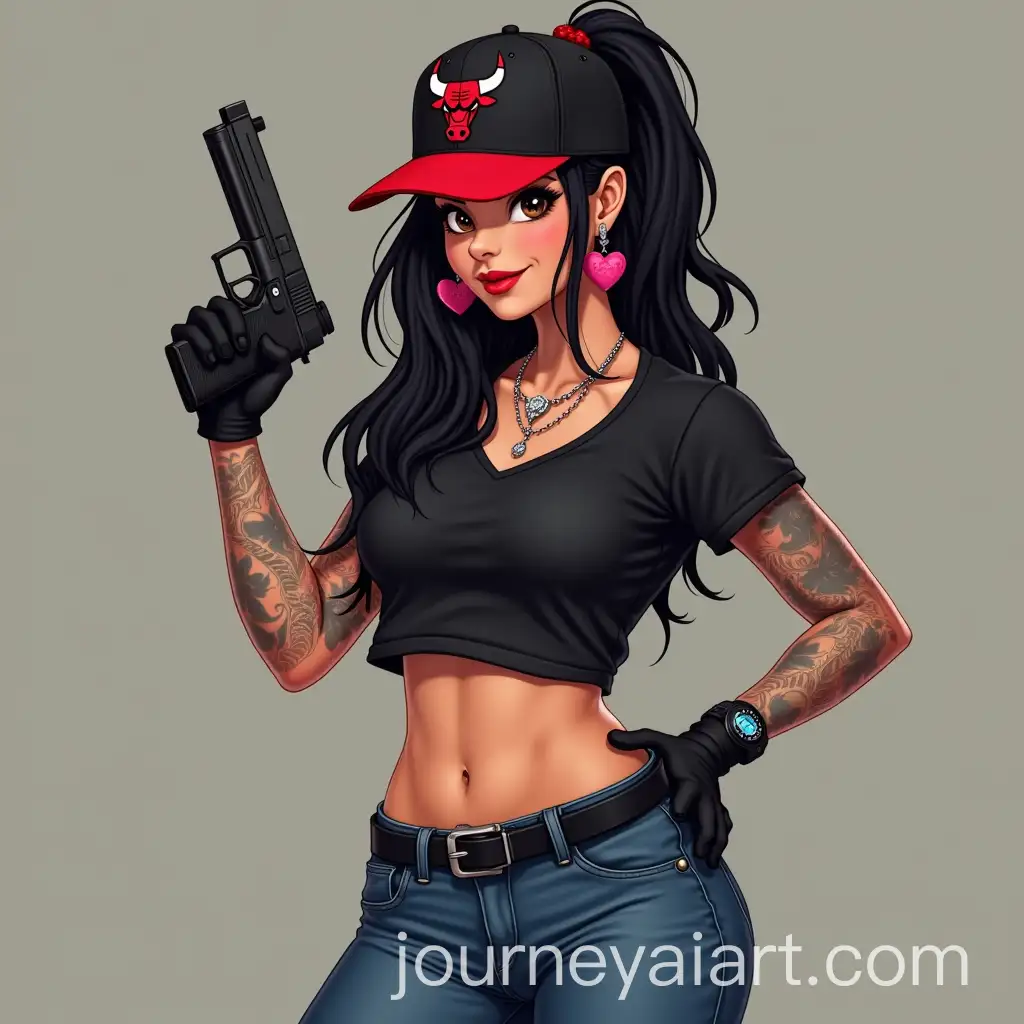 Strong-Woman-in-Chicago-Bulls-Snapback-with-Tattoos-and-Playful-Smile