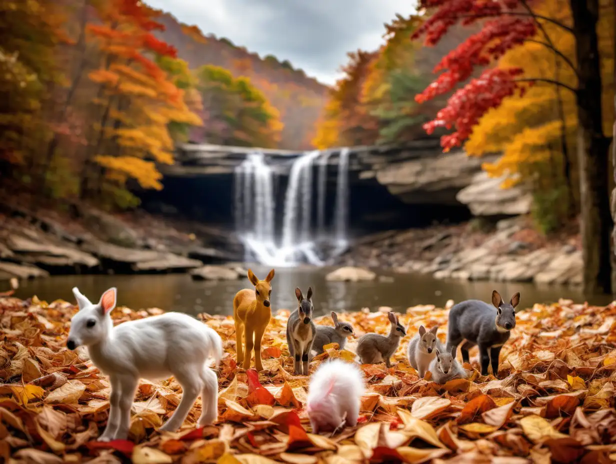 Fall Scene in West Virginia with Colorful Leaves and Baby Animals