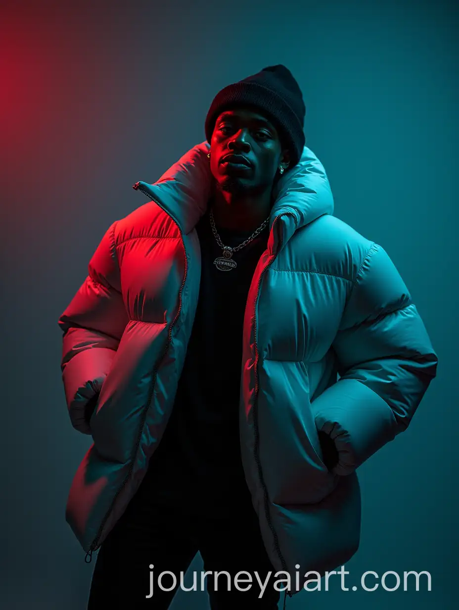 Black-Male-Drill-Artist-in-Fashion-Editorial-Studio-Wearing-Puffer-Jacket-Supreme