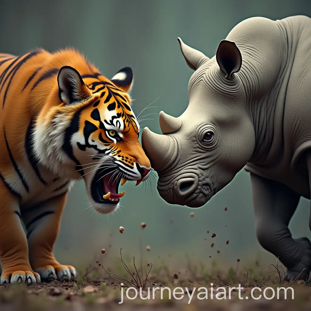 Furious-Tiger-and-Rhinoceros-Facing-Off-in-Intense-Battle-Stance