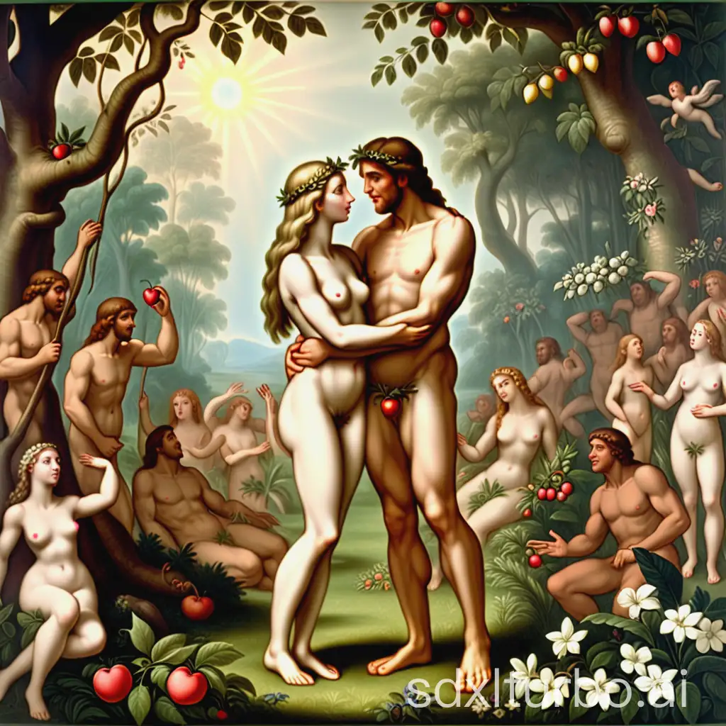 Adam and Eve loving scene in Eden