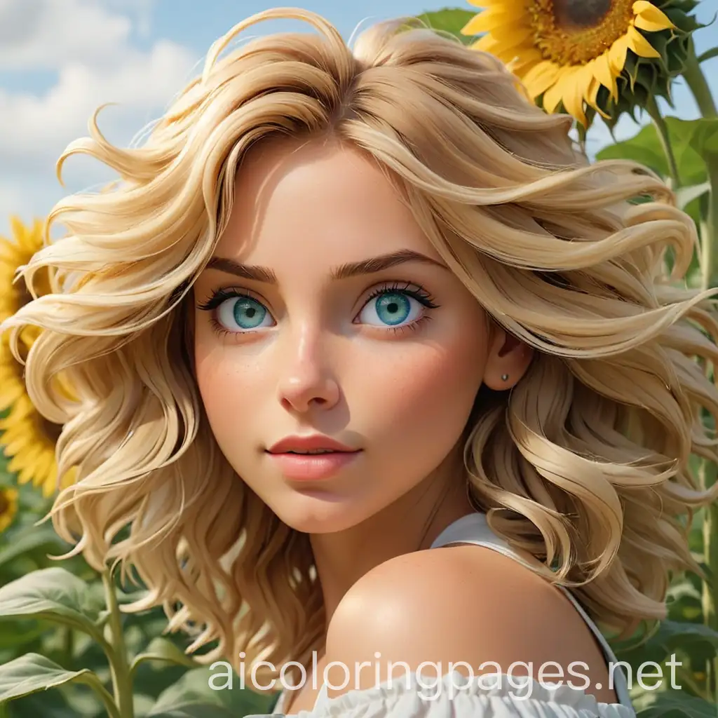 Blonde-Woman-Peeking-from-Behind-a-Sunflower-in-a-ChildFriendly-Coloring-Page