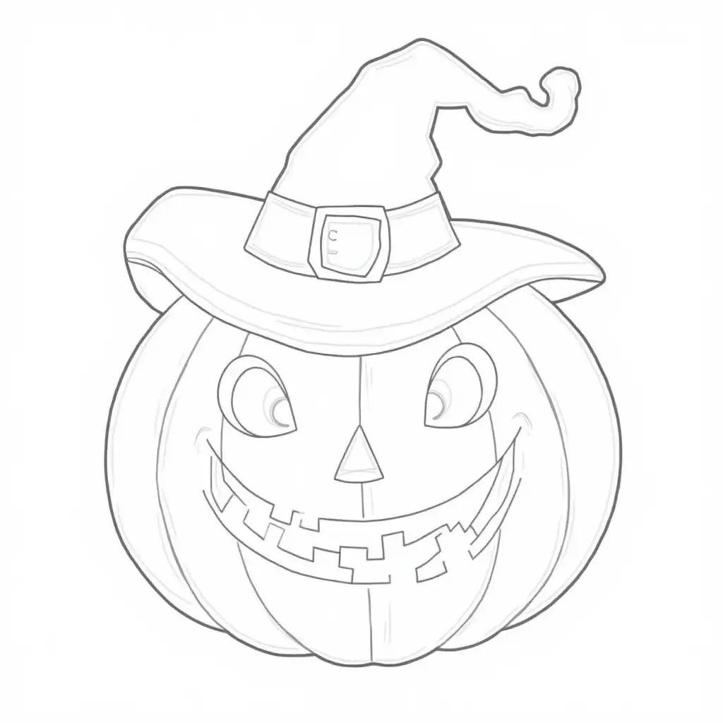 Bold Line Art Pumpkin Wearing a Halloween Hat for Coloring Book